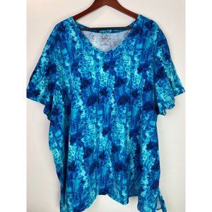 Catherines Easy Fit Plus 4X Shades of Blues Stretchy Cotton Knit Top Tunic